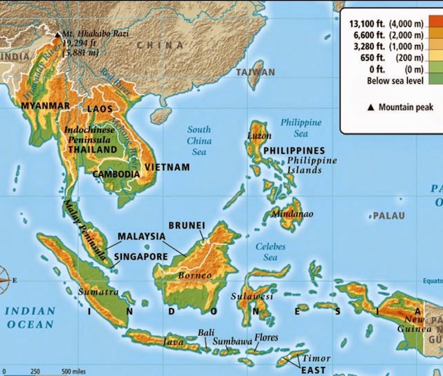Southeast Asia Physical Map