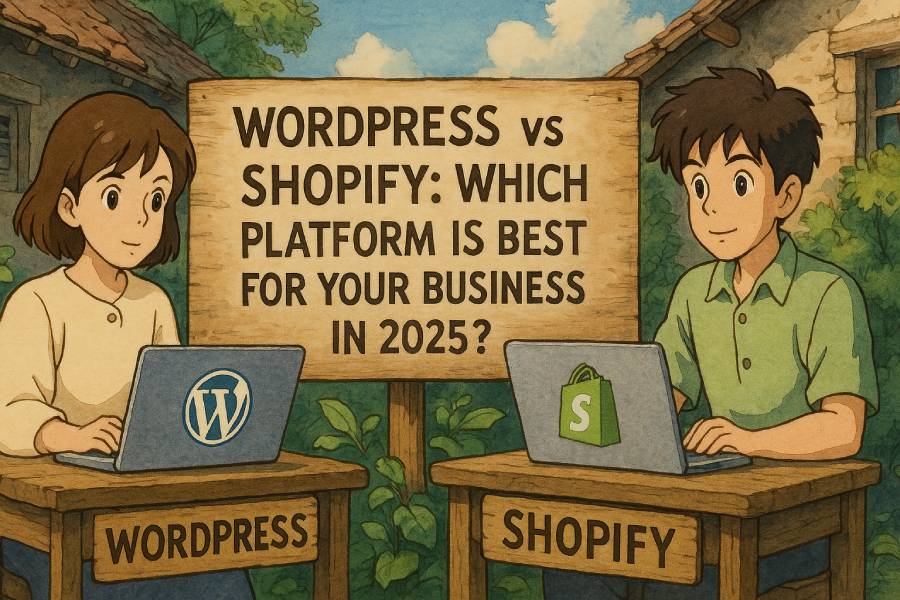 WordPress vs Shopify Ghibli Art image