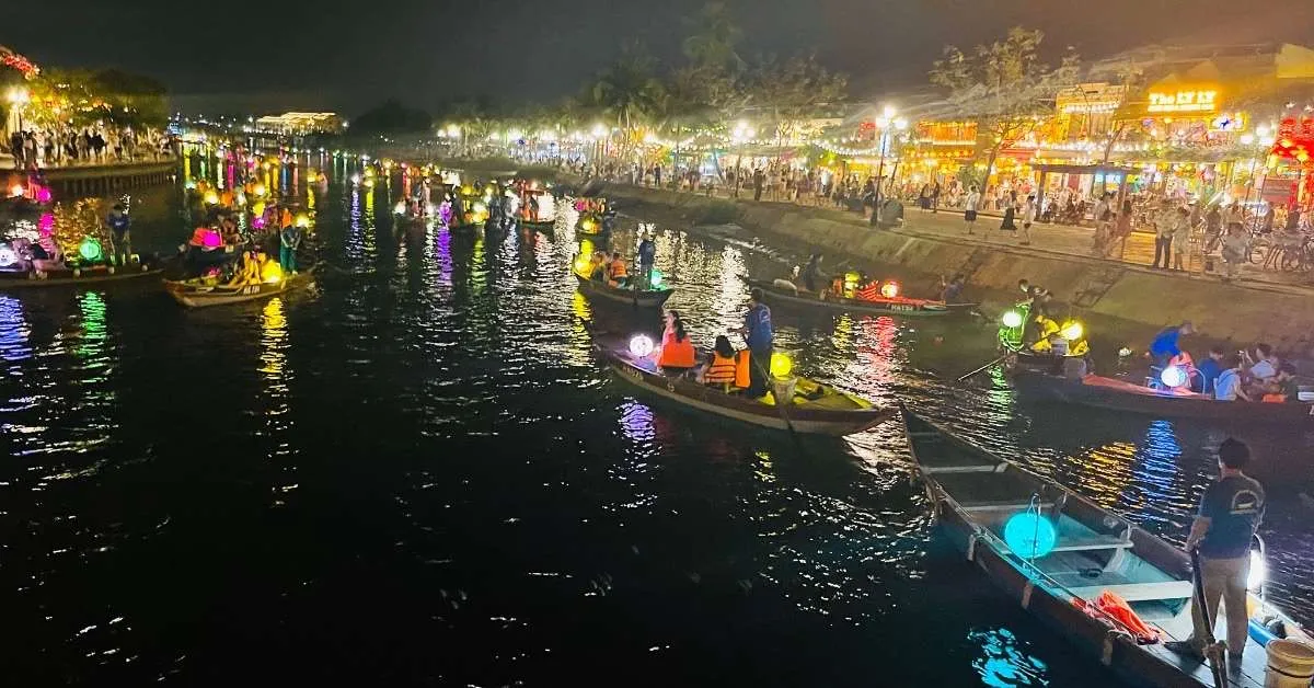 View of ancient town Hoi An along Thu Bon River