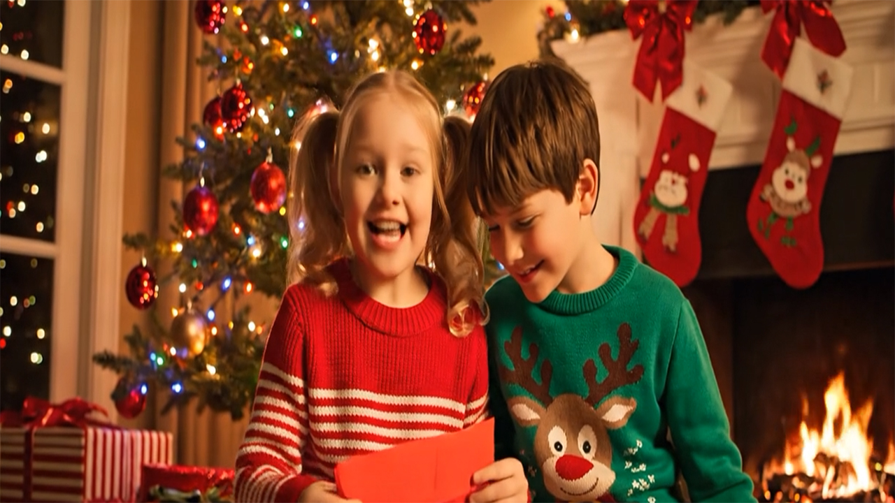 Excited children open their letter from Santa, capturing the enchanting atmosphere.