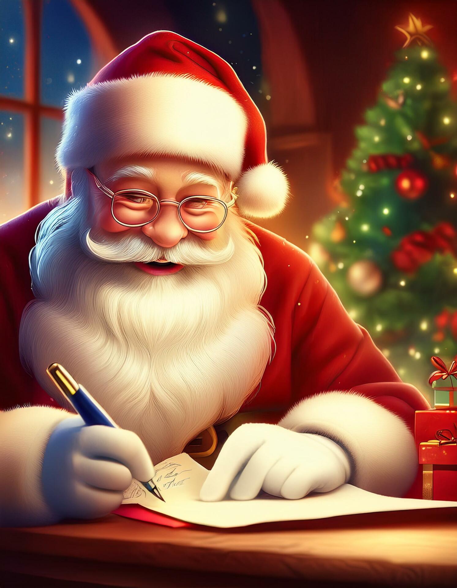 Santa composing a heartfelt letter.