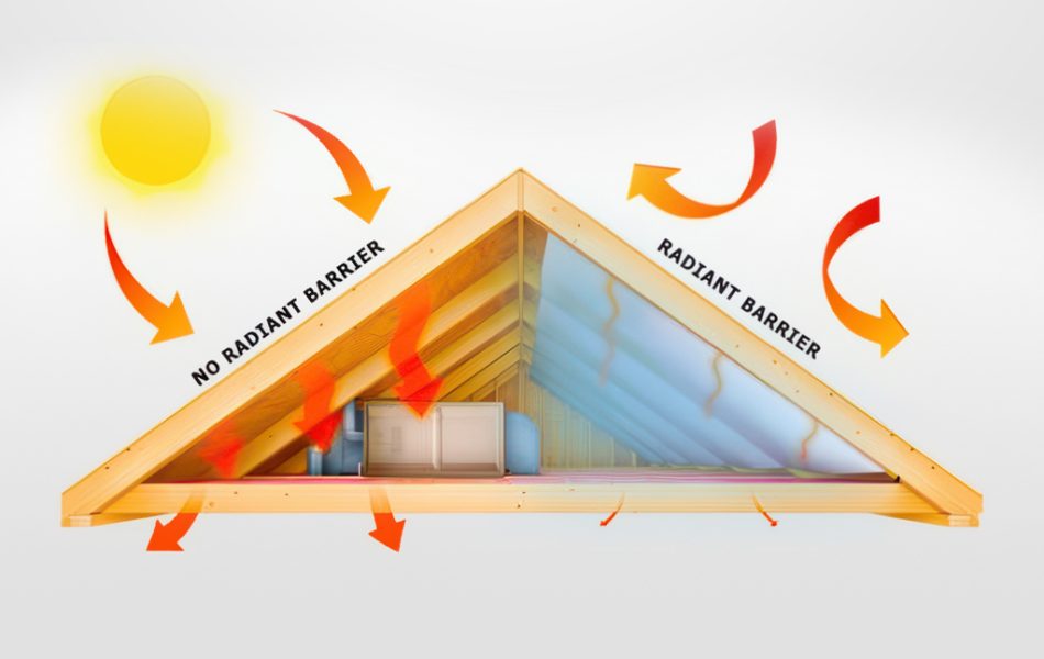 Diagram explaining radiant barrier heat reflection